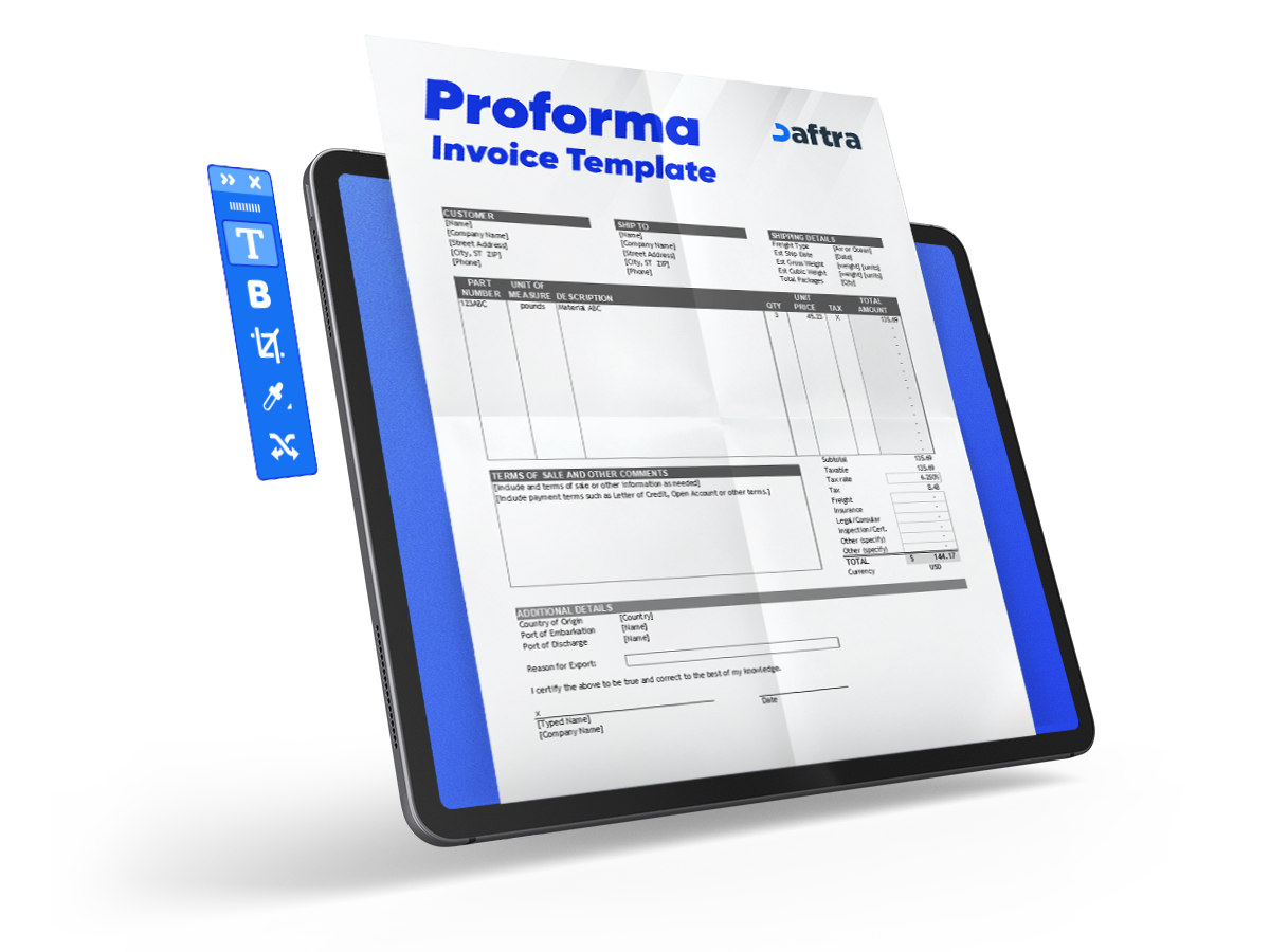 UAE-Proforma Invoice Template Excel-Word: