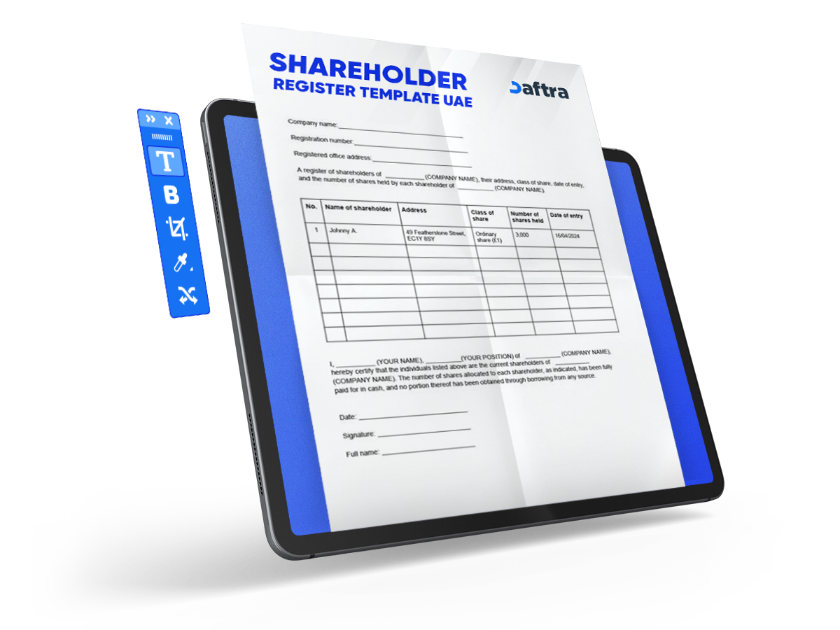 The register of Shareholders template